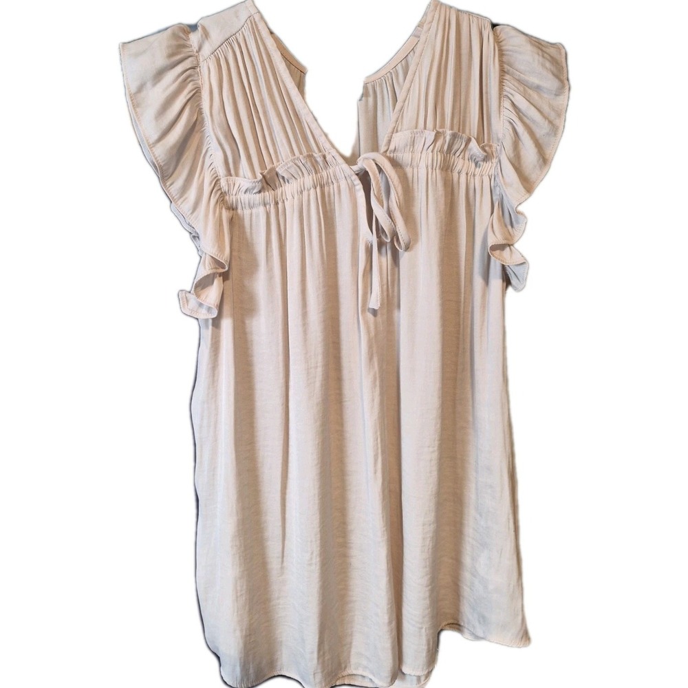 RACHEL Rachel Roy Blouse Small S Beige Ruffle Flutter Sleeve V-Neck Boho Peasant